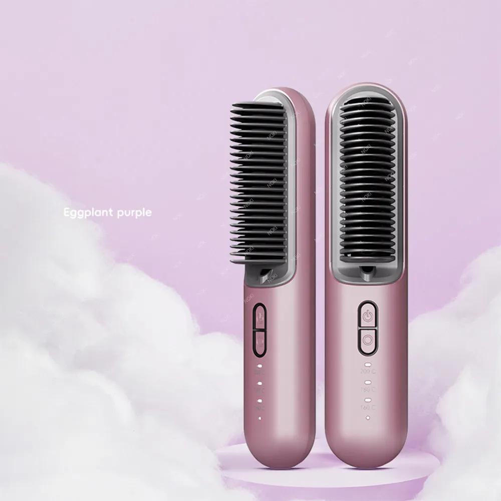 

Professional Travel Electric Hairdressing Brushes Mini Wireless Comb Hair Straighteners Smoothing Brush Styling Tool фиолетовый