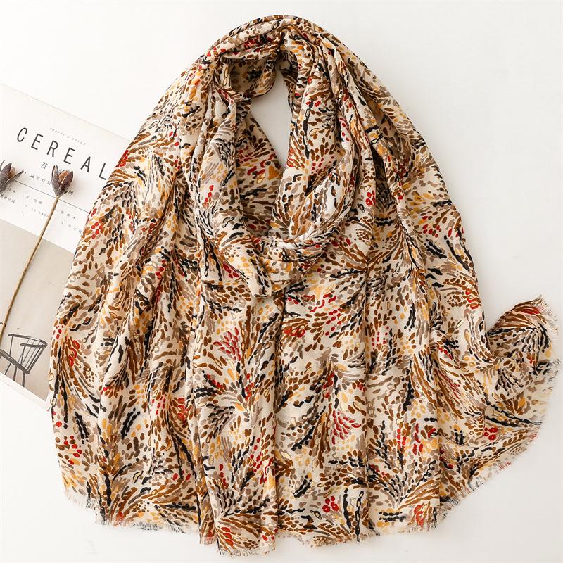 Winter Vintage Polka Floral Fringe Viscose Shawls Scarf Lady High Quality Print Soft Pashmina Stole Muslim Hijab 180*90Cm