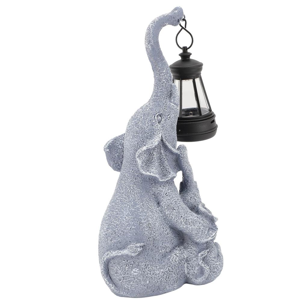 Solar Outdoor Garden Statues Lights Mother Cute Toddler Elephant Figurines with Solar Lantern Decor