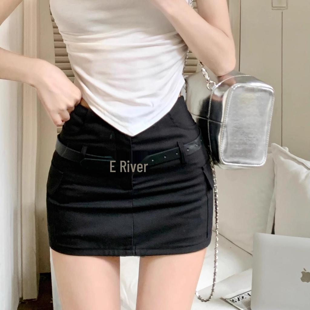 Women's Summer 2024 Gray High Waist A-line Mini Skirt - Versatile Slimming Petite Fit