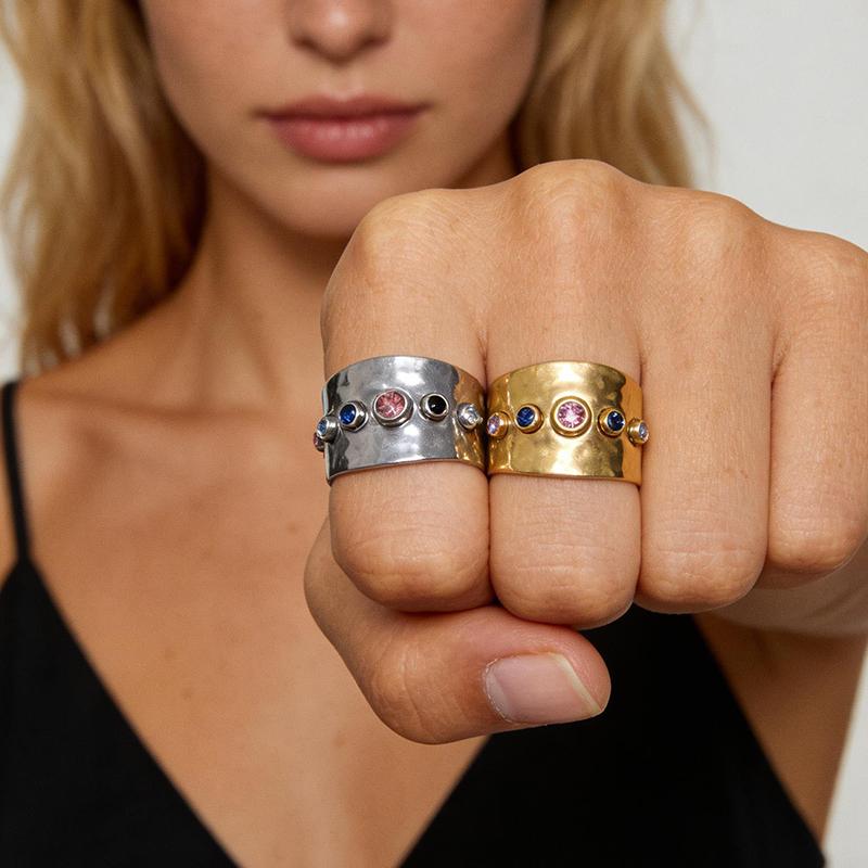 Stainless Steel Colorful Crystal Zirconia Ring for Women Vintage Elegant Open Adjustable Rings Wedding Party Jewelry Gifts