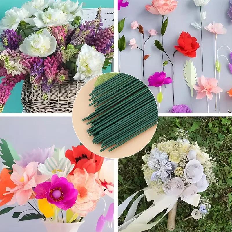 Green Flower Stem Sticks Plastic-clad Iron Stem For DIY Rose Flowers Head Stick Rods Bouquets Arrangement Wrapping And Crafts