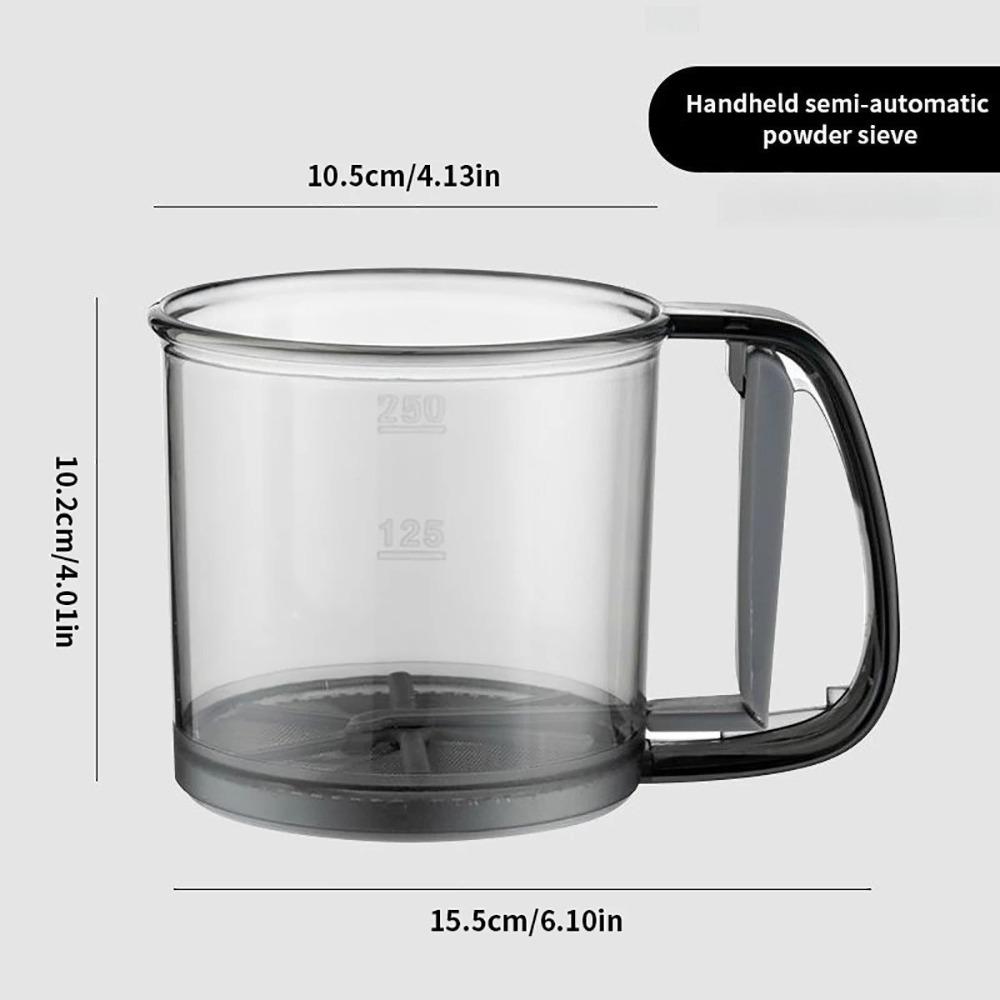 1Pcs Fine Mesh Flour Sifter with Tray Powdered Sugar Plastic Sifter One Hand Press Design Kitchen Cake Filter Baking Tool
