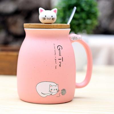 Taza de cerámica para café y leche con tapa, taza con cuchara, taza resistente al calor con gato bonito, taza para gatito y niños para oficina
