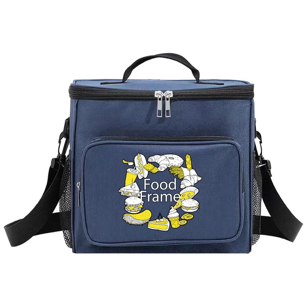Shoulder Lunch Bag Insulated Bags Thermal Organizer Handbag Portable Waterproof Cooler Box for Men and Women Food Pattern