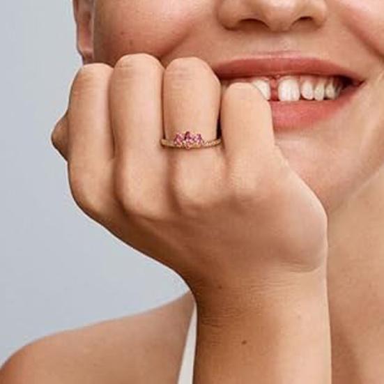 Finger Ring Shiny Rhinestones Inlaid Crown Shape Princess Ring Vintage Style Women Ring Jewelry Gift