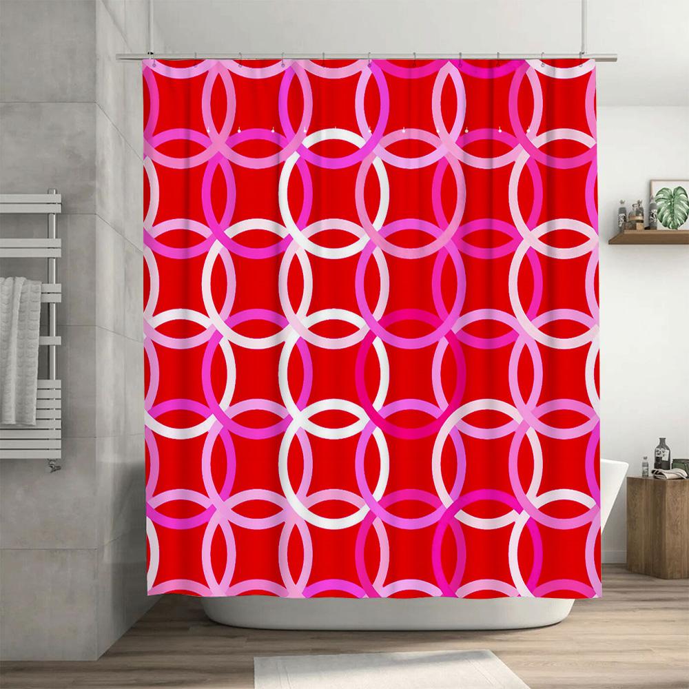 Bath Time Fun: Red Pink Modern Geometric Shower Curtain Decorates Your Bathroom With Vibrant Colors Perfect For Girls Bathrooms