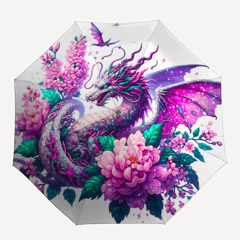 1pc Enchanted Dragon Amidst Celestial Flowers Automatic Opening and Closing Umbrella - Small Umbrella Suitable for Various Occasions C079