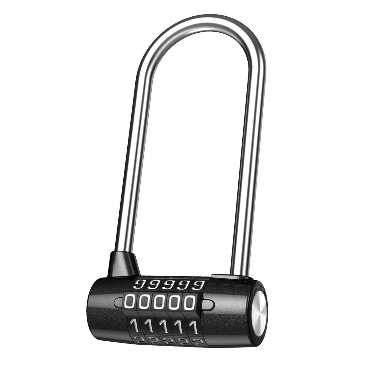 

5 Digit Combination Padlock 4.65 Inch Long Shackle Resettable Padlock Lengthened Gym Lock Waterproof for School Gym Locker Fence чорний