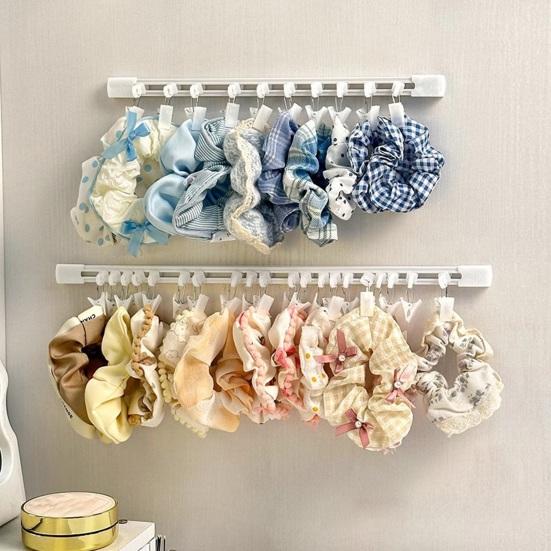 Hair Rope Rack Hanger for Closet 20 Clips Hair Bow Organizer Sliding Hair Accessories Storage Holder for Scarves Hair Bows Headbands