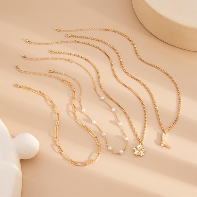 Adjustable Stackable Necklace with Boot Pendant and Simulated Pearls Clavicle Chain for Daily Wear Special Occasions