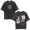 Anime Hellsing Alucard Grafik Washed T-Shirt Vintage Manga T-Shirts High Street Baumwoll-T-Shirt Harajuku Lässige Lockere Oberteile Unisex