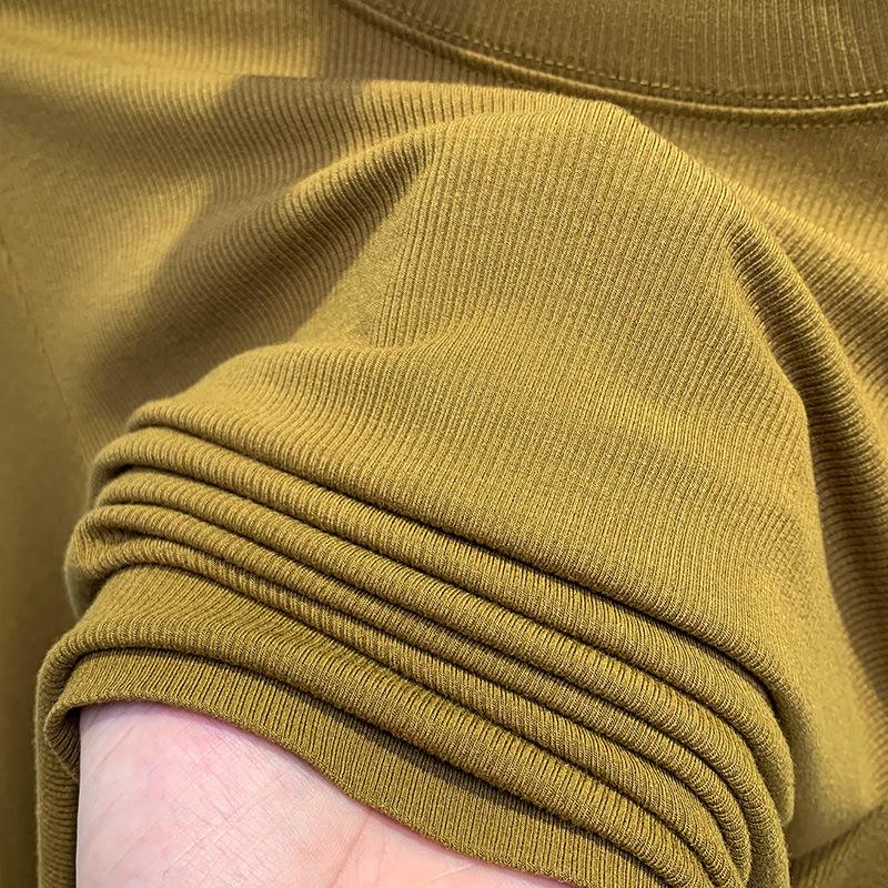 Threaded bottomed shirt women's 2025 new European women's clothing temperament stand-up collar long-sleeved t-shirt waist and elastic top