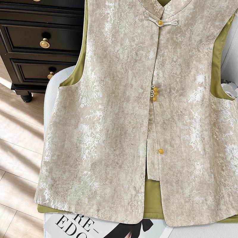 Loose thin vest spring summer vest women's high-end retro printing literary and casual exterior