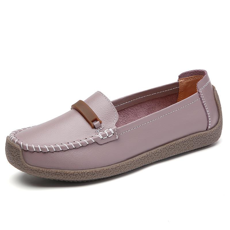 Spring and Summer Comfortable Soft-soled Mother Shoes Cowhide Beanie Shoes Flat-soled Lazy Nurse Shoes Single Shoes Women