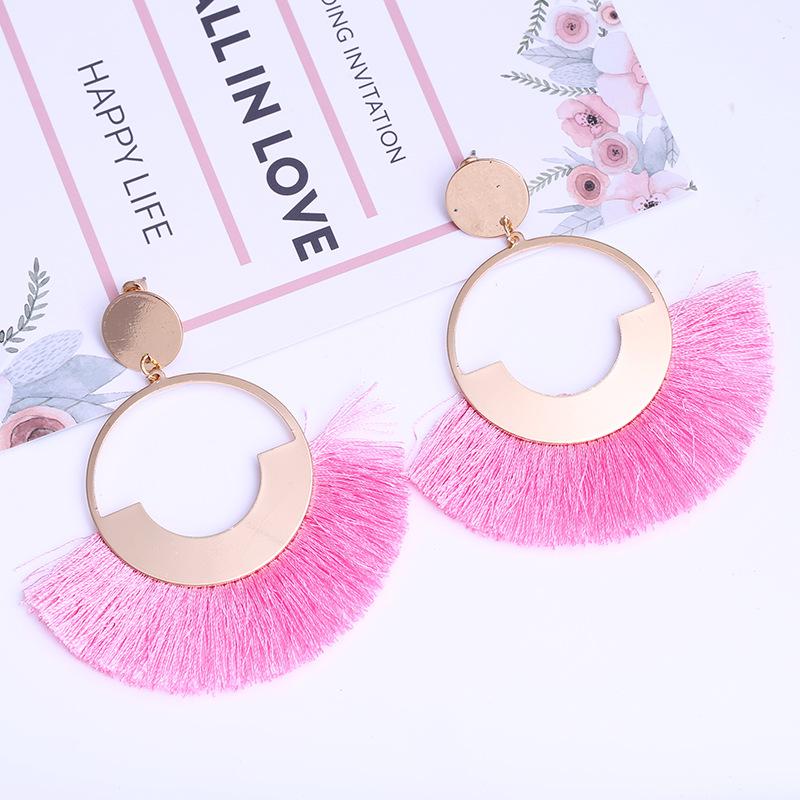 Bohemian Long Tassel Earrings for Women Big Round Circle Sector Drop Earrings Vintage Statement Jewelry Oorbellen Brinco