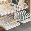 Sliding Dish Rack Kitchenware Storage Shelf Kitchen Dish Drying Rack Cabinets Organizer with Chopstick Barrel Storage Basket