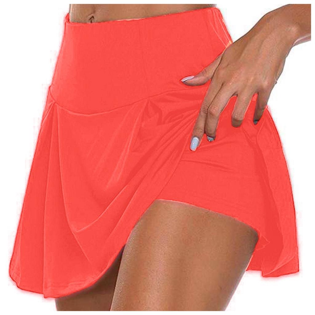 Women's Athletic Stretchy Pleated Tennis Skirts Run Yoga Inner Shorts Elastic Sports Golf Skorts