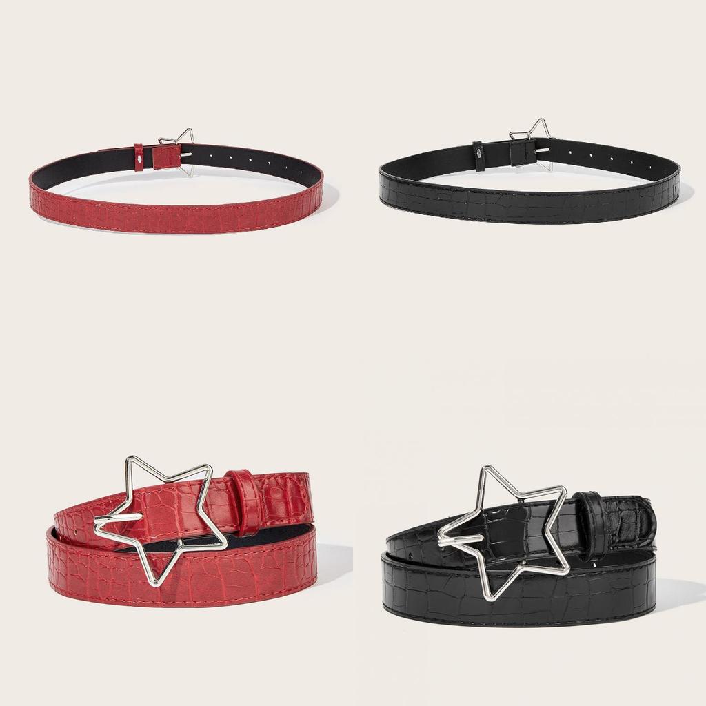 American Retro Pentagram Women Belt With Star Alloy Buckle For Casual Denim Accessory