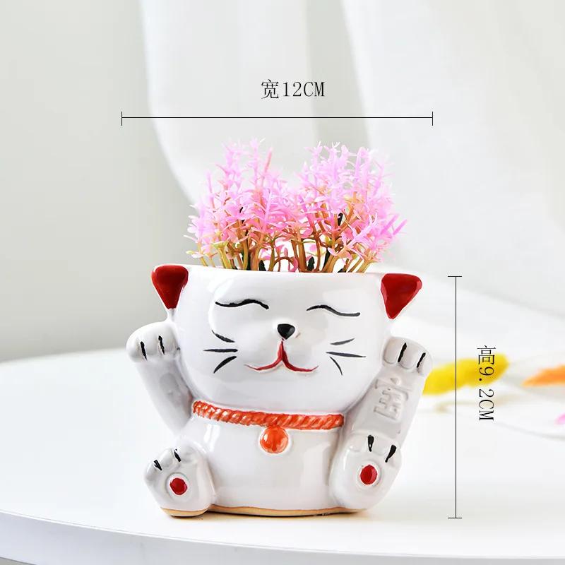 2025 Neue Kreative Cartoon Glückskatze Keramik Blumentopf Niedliche Grüne Pflanze Topfpflanze Bemalter Sukkulenten Blumentopf