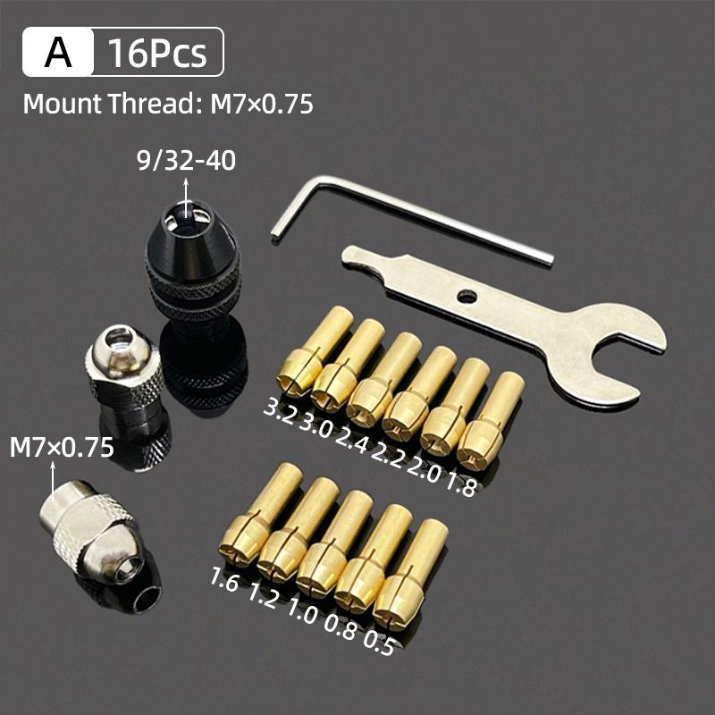 Micro Mini Drill Chuck Adapter 0.5-3.2mm Brass Collet Bit M8×0.75 Nut Electric Motor Shaft For Dremel Rotary Tools Power Tools