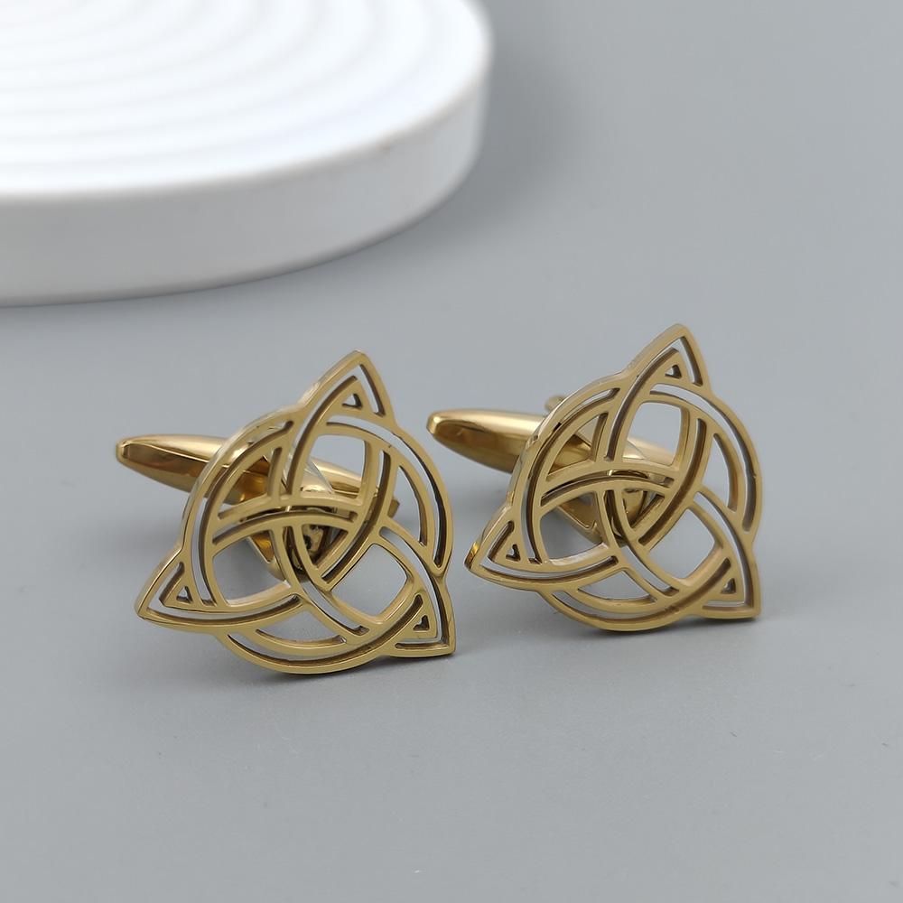 Silver Round Celtic Knot Hollow Gold-plated Cufflinks, French Shirt Cuff Accessories In Black, Matching with Men's Suits