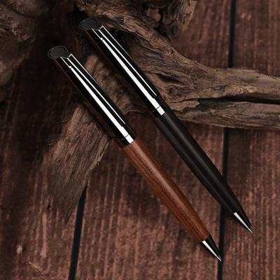 New 0.5mm Metal Ballpoint Pen with Case Smooth Writing Gel Pens Wood Barrel Black Ink Pen Office