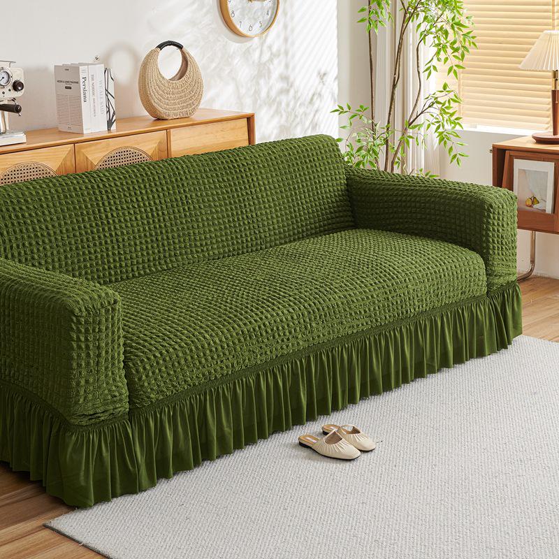 Four Seasons Wind Bubble Gauze Sofa Skirt, Thick & Fully Wrapped, High-End Elastic Cover for Lazy Person