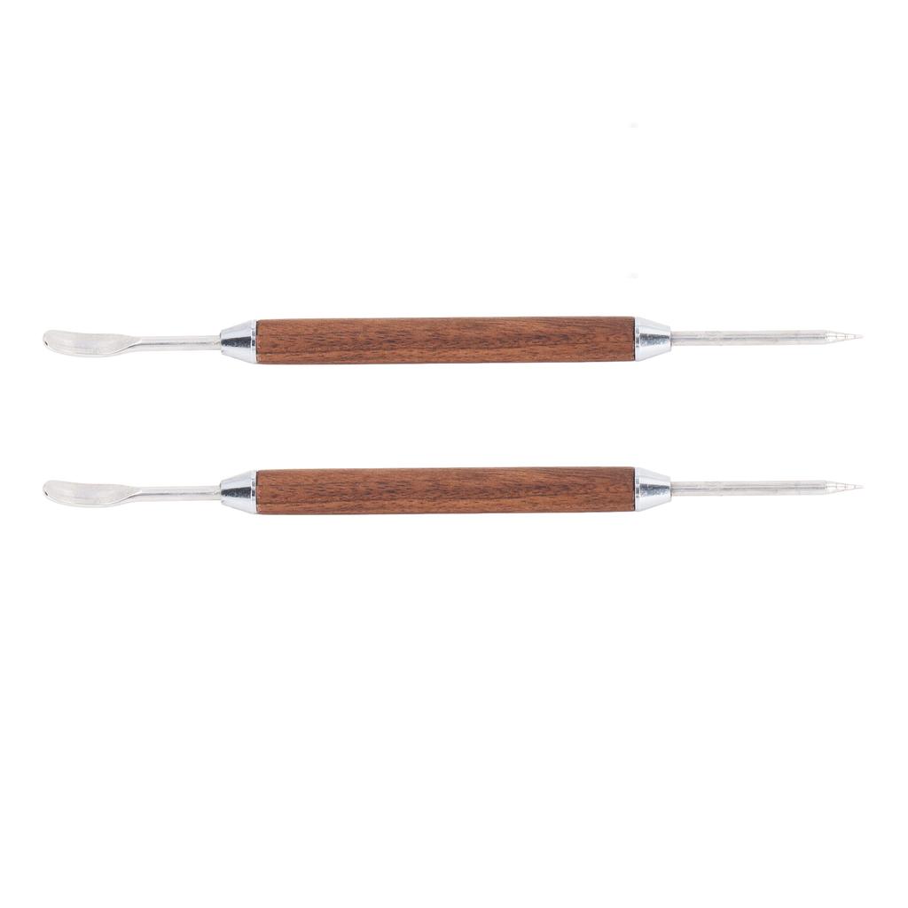 2PCS Coffee Art Pen Wooden Handle Stainless Steel Coffee Fancy Stitch Needle for DIY Decorating