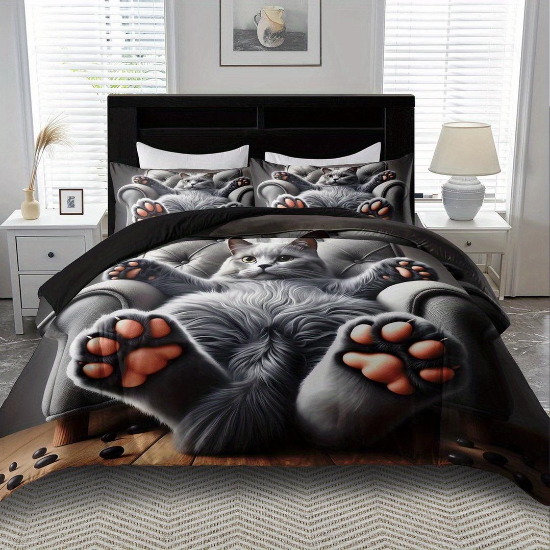 Милый комплект пододеяльника с принтом кошек, стиль кинг-сайз, квин-сайз, постельное белье, машинная стирка, украшение одеяла, спальня, гостевая комната 200X230cm