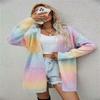 Autumn and Winter New European and American Women's Cardigan Sweater Rainbow Mid-Length Cardigan Knit Jacket for Women