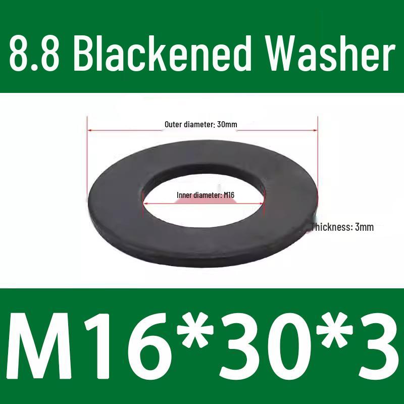 8.8 High-Strength Blackened Metal Flat Washer Spacer, Galvanized and Thickened, Sizes: M3-M12.