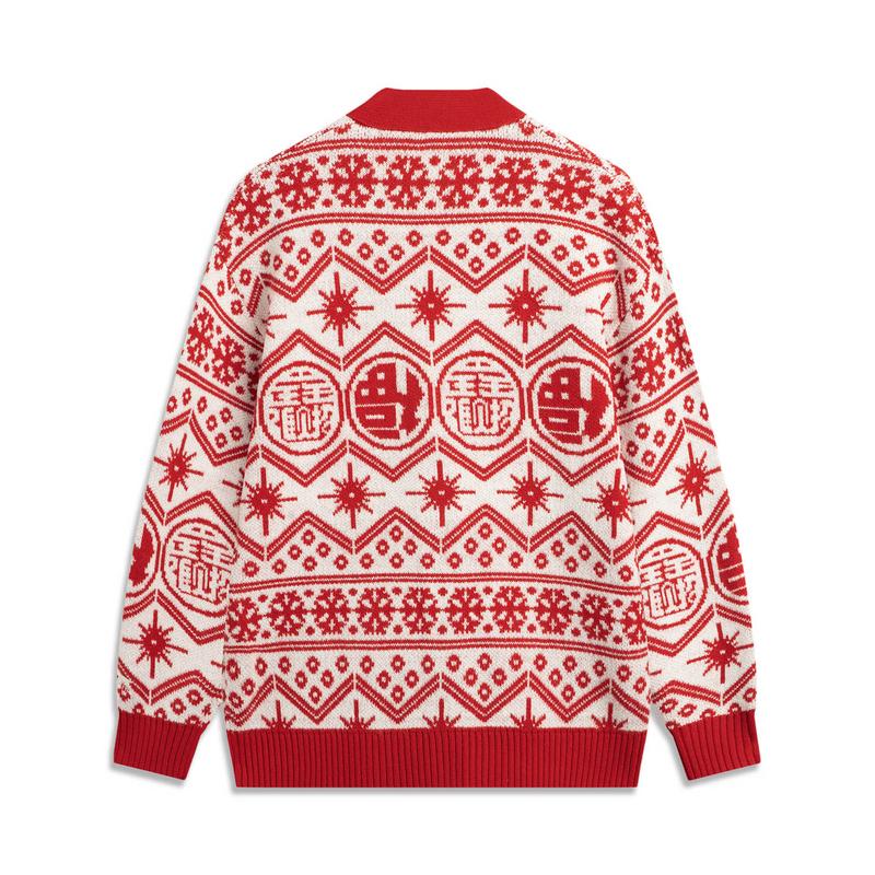 Li-Ning Comfortable Casual Simple Loose Single-Breasted Cardigan Long Sleeve Knit Sweater Men tops Red AMBV181-1