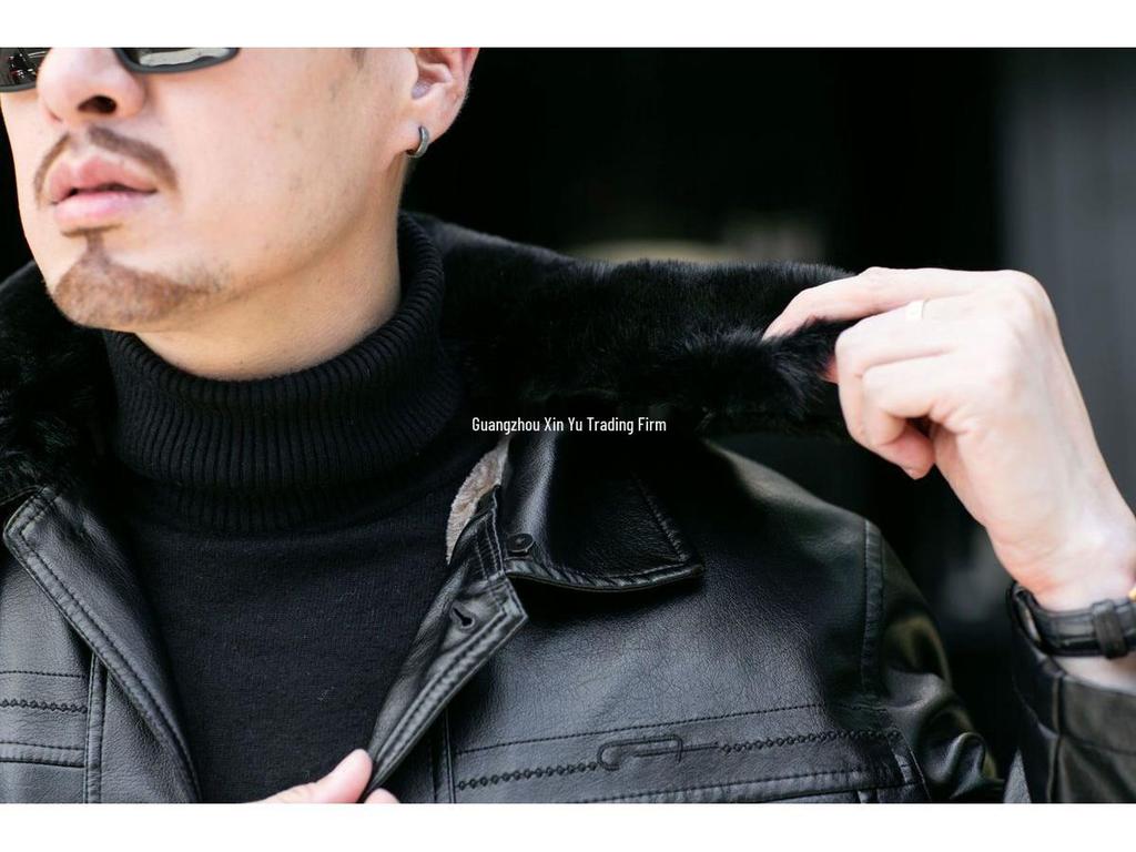 Men's Plus Velvet Leather Jacket with Thickened Fur Collar, Autumn/Winter Warmth, Ideal for Middle-Aged and Elderly Dads and Grandpas.