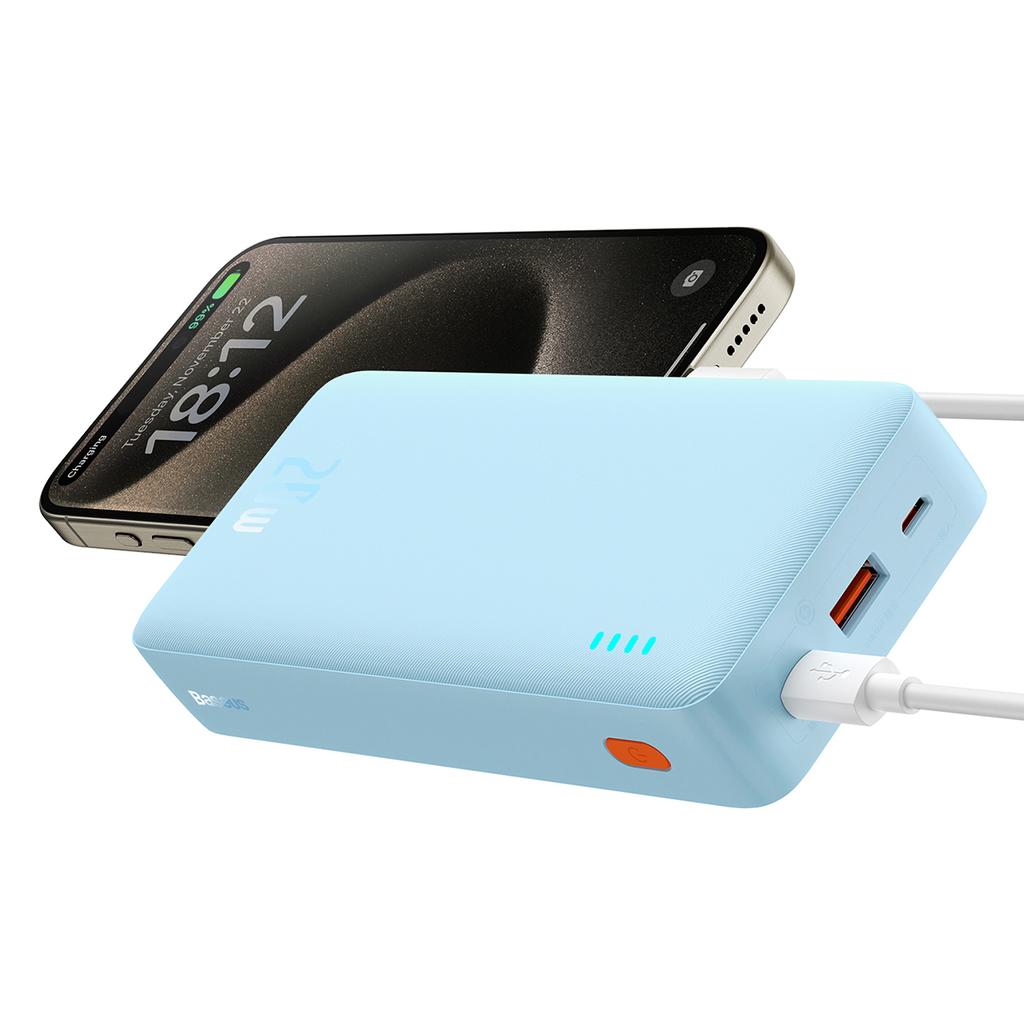 Powerbank 20000mAh Airpow 20W with USBA USBC cable 50cm blue