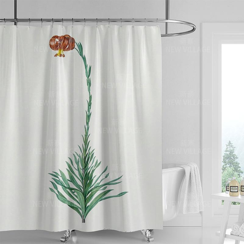 Minimalist Plant Shower Curtain, Modern Bathroom Toilet Decoration Privacy Curtain 180x180cm Waterproof Shower Curtain
