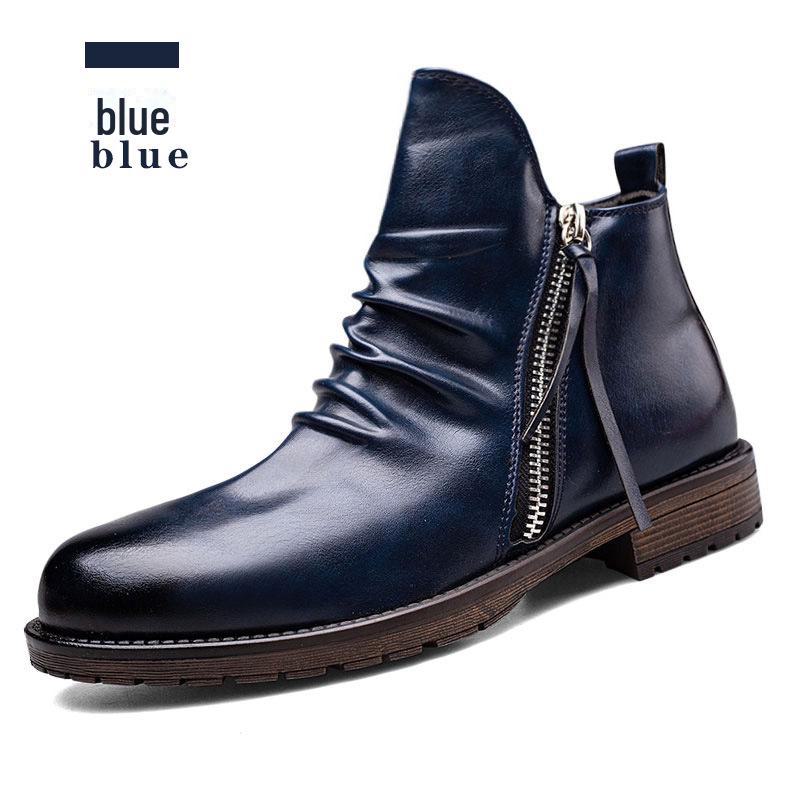 Men's Retro Zipper Pleated Chelsea Boots - New Style Casual Cowboy Design