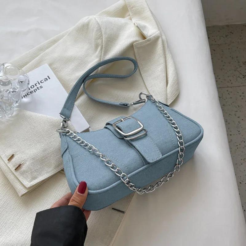 Small Design Jeans Bag Women's New Cross-Shoulder Bag Shoulder Canvas Bag Crossbody Bags for Women CHAINS