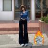 American Retro Low-Waist Flare Jeans: Slimming, Versatile, Velvet-Enhanced Denim for Women - Perfect for Autumn/Winter