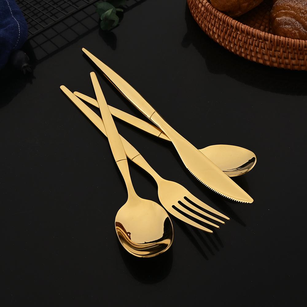 12 Delen/Set Zwart Goud Bruiloft Bestekset Roestvrij Staal Tafelgerei Mes Vork Lepel Servies Set Keuken Bestek Zilverwerk