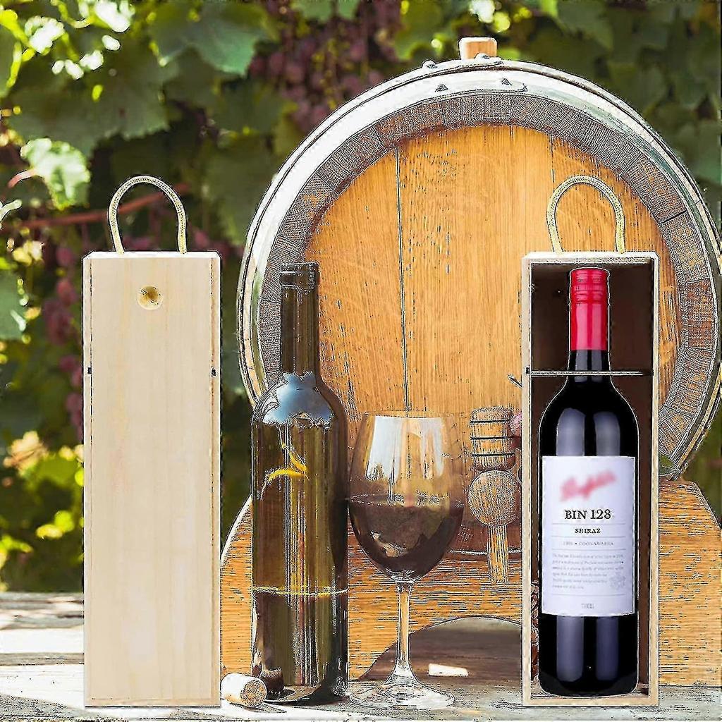25-26 Wooden Wine Box,3 Pack Single Gift Box With Handle For Holiday, Birthday Party,13.87 X 3.87 X 4 Inches