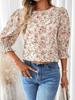 Brown and White Checked Mid-Sleeve Shirt with Ruffle Cuff Detail