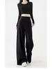2025 High Waist Slim Straight Women's Floor-Length Drape Pants - Spring & Autumn Wide-Leg Suit Style.