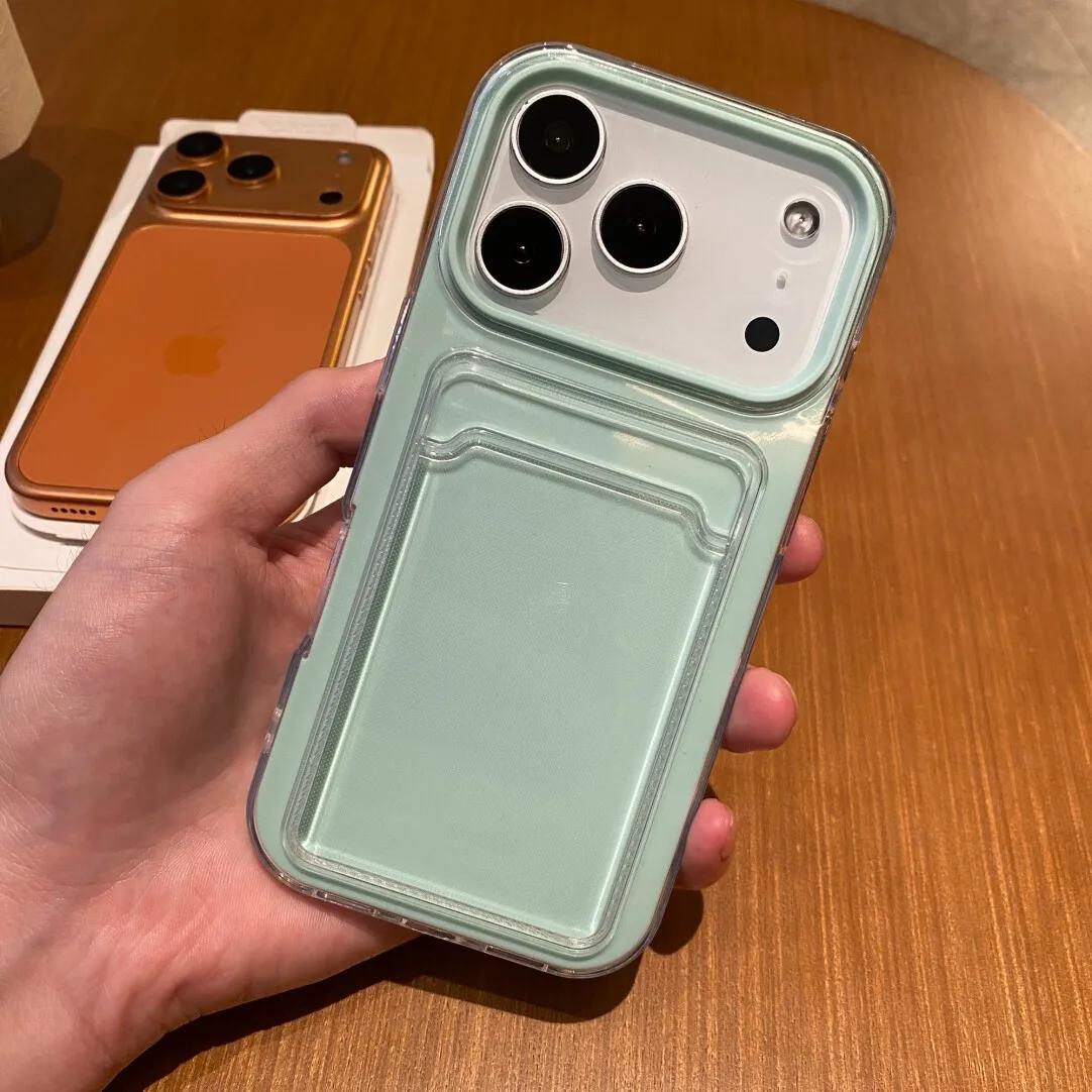 

2IN1 Card Slot Transparent Phone Cases For iPhone 17 Pro Max 15 14 Plus 13 12 16 Pro Air Photo Pocket Shockproof Protector Cover iPhone Air