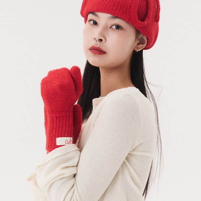 QUAFE LABEL KNITTED MITTENS_red