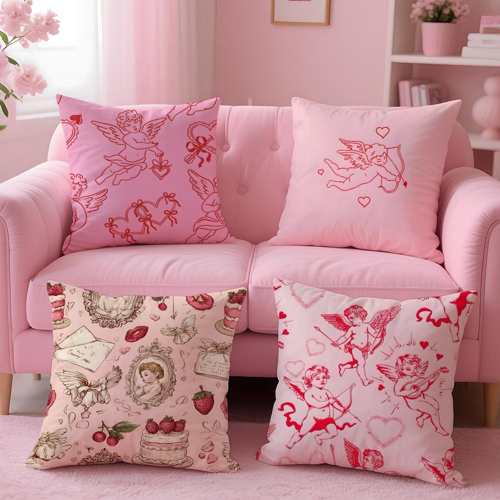 Retro Fashion romantic Cupid Love Cushion Cover Pillow Case Soft Skin Friendly Fabric  Concealed Zipper