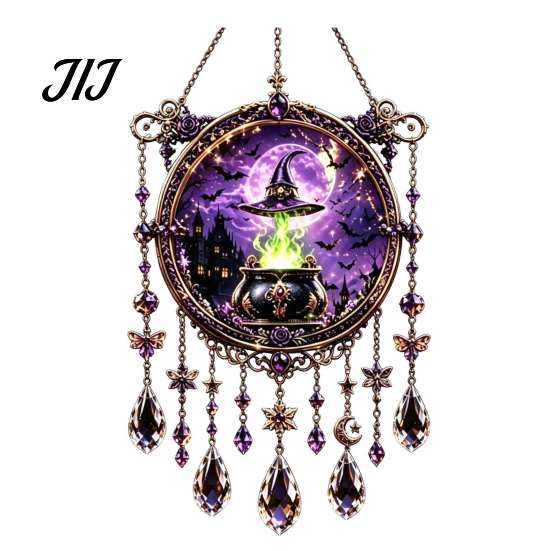 Acrylic Hanging Decor Halloween Crystal Window Suncatcher, Witch Wind Chime, Decorative Creative Birthday Presents Ornament for Indoor Outdoor Garden