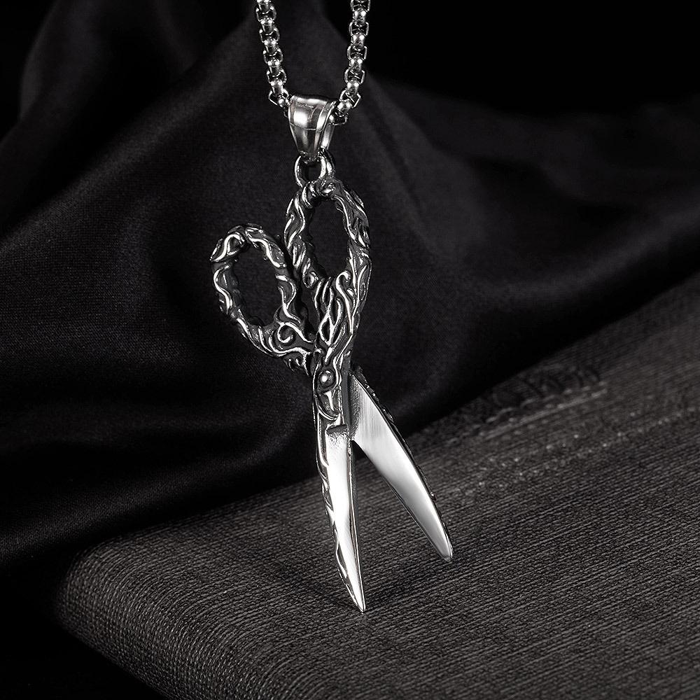 Punk Creative Hairstylist Stainless Steel Scissors Pendant Necklace Men's Hip Hop Rock Biker Necklaces Jewelry Gifts