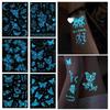 1/6Sheet Large Blue Luminous Butterfly Tattoo Stickers Women Glow In The Dark Waterproof Temporary Tattoo Music Festival Party