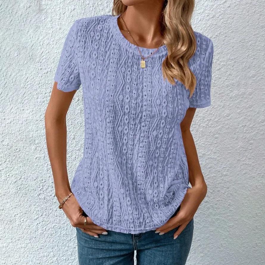 

Модный летний винтажный пуловер, женский повседневный пуловер с круглым вырезом, полая футболка с короткими рукавами, женская уличная одежда, нижняя рубашка